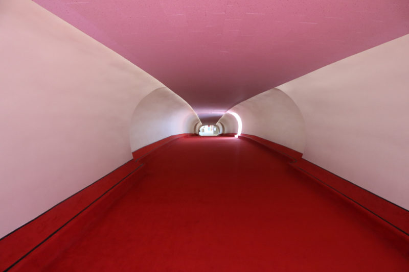 a red carpet in a tunnel