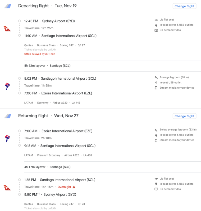 a screenshot of a flight schedule