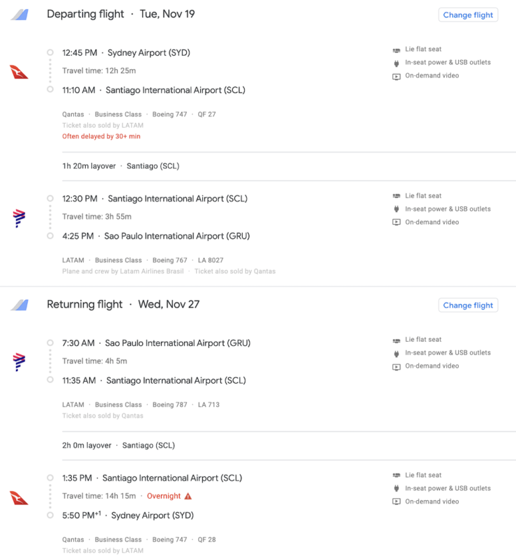 a screenshot of a flight schedule