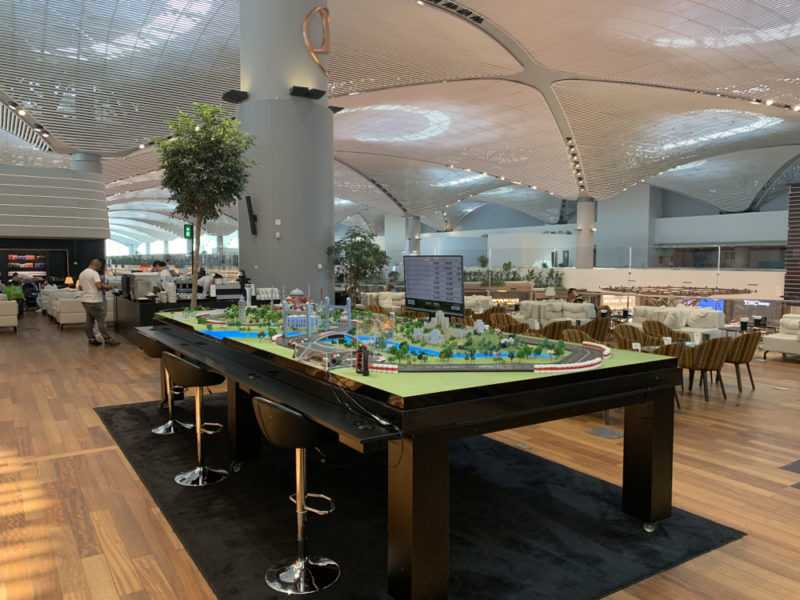 a model of a city on a table in a large room