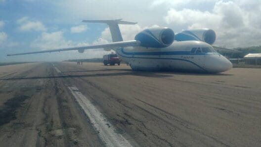 Mars Avia Antonov An-74 Performs Gear Up Landing