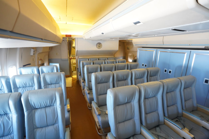 a plane with seats and a ceiling