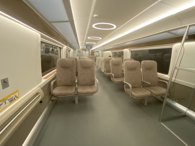 a train with seats in the back