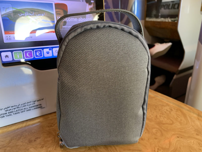 a grey bag on a table