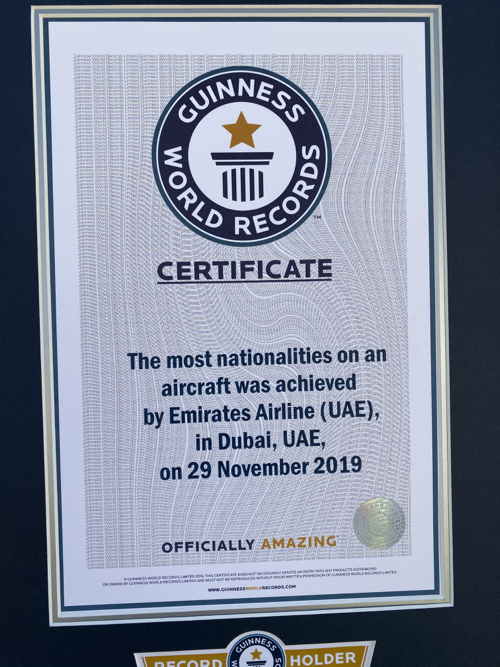 a certificate with a blue and white circle and text