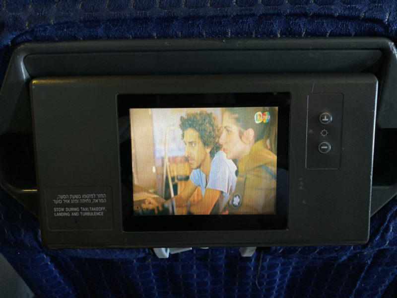 a screen with a picture of two men