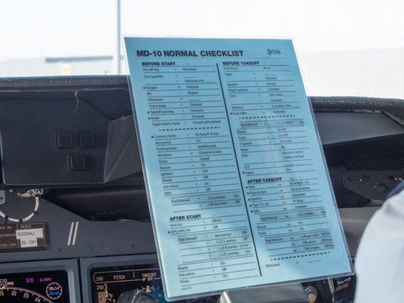 a checklist in a cockpit