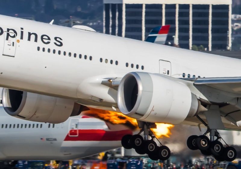 Philippine Airlines Boeing 777 Engine Emits Flames