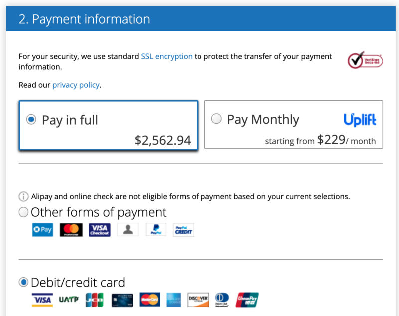 a screenshot of a payment information