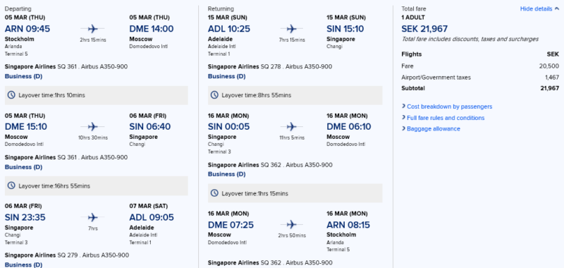 a screenshot of a flight schedule