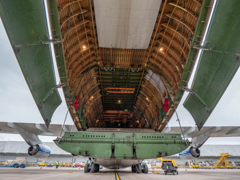 an airplane with its wing open