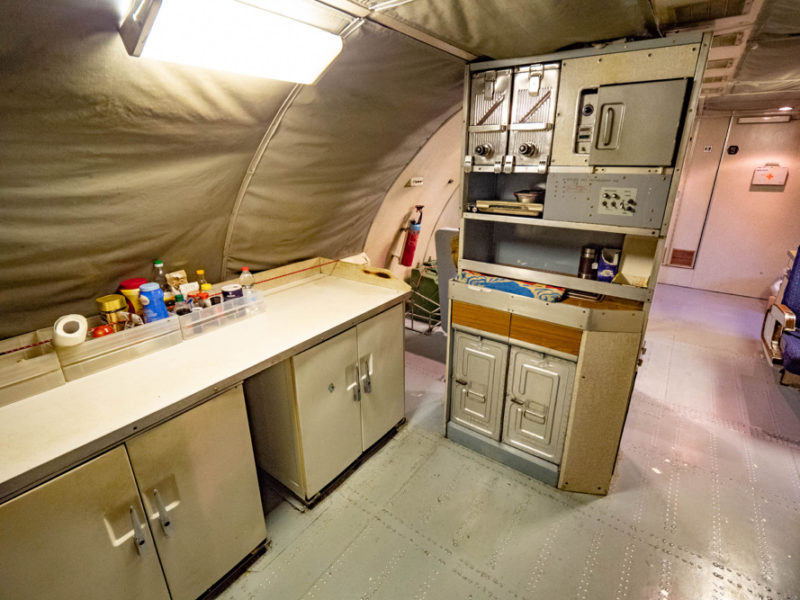 a kitchen in a plane