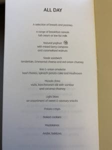 a menu of a restaurant