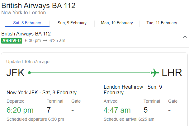 a screenshot of a flight schedule