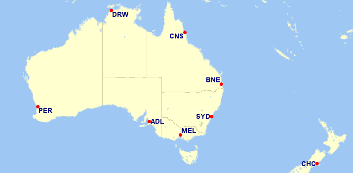 a map of australia with red dots