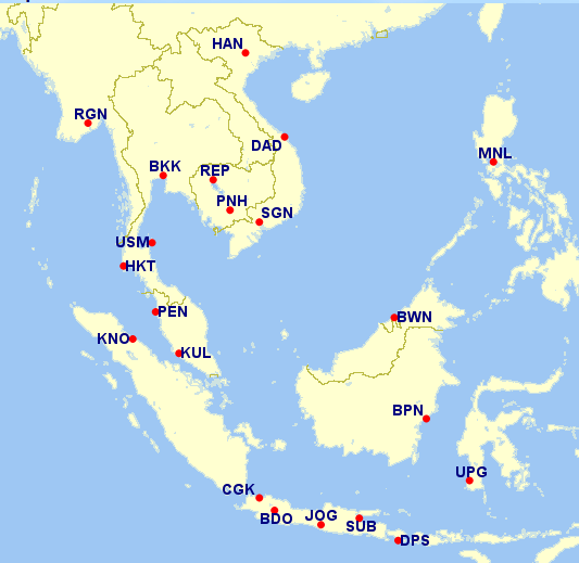 a map of asia with red dots and blue text