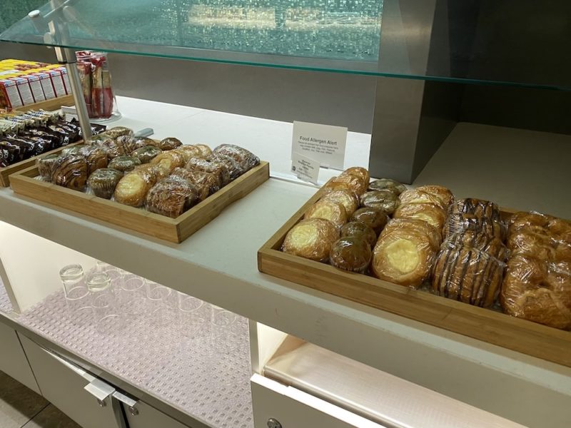 a trays of pastries on a counter