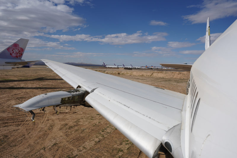 an airplane wing with the wing open