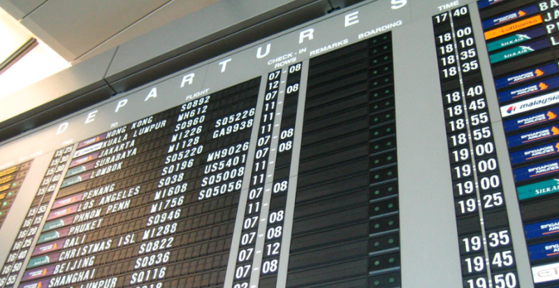 close-up of a flight information board