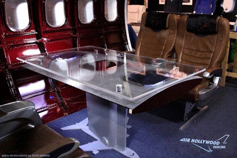 Custom made coffee table and airplane window panel