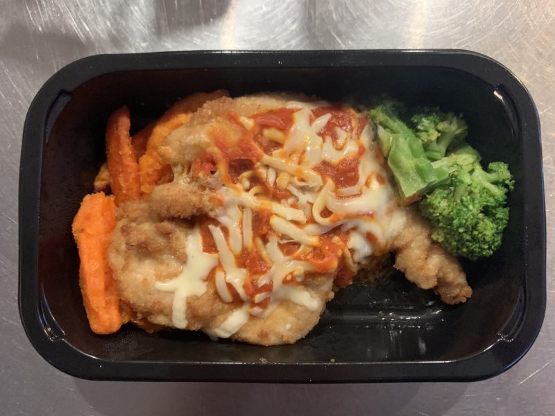 Gate Gourmet Airline Meals: Chicken Parmigiana with Sweet Potato Fries