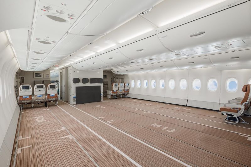 an airplane with seats and windows