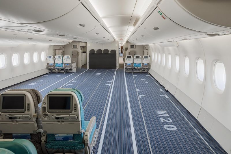 an airplane with seats and windows