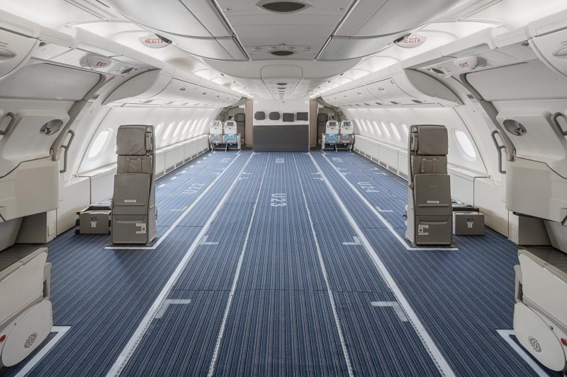 an airplane with seats in the back