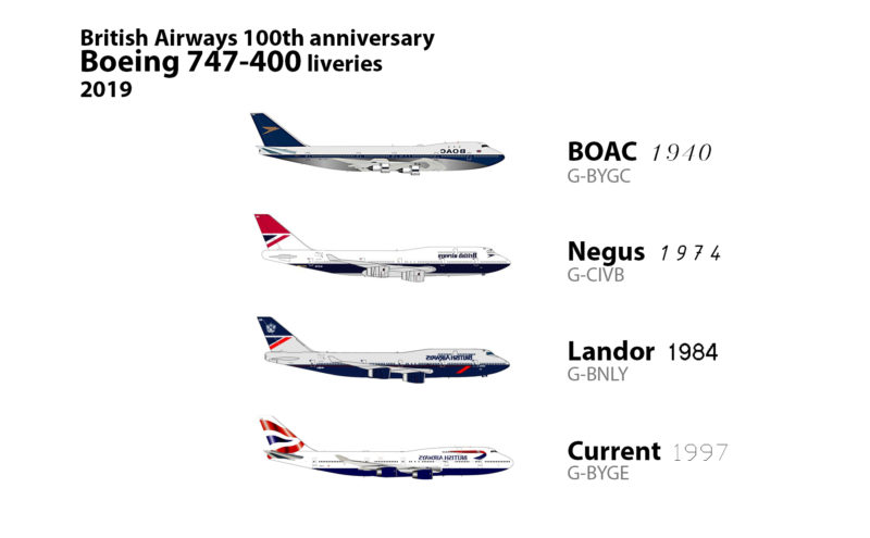 British Airways celebrated 100th anniversary with 3 special Boeing 747 painted in retro livery