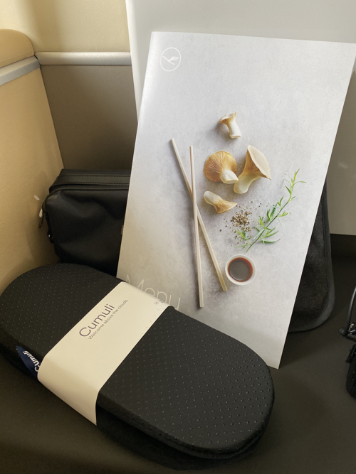 a poster with mushrooms and chopsticks next to a black case