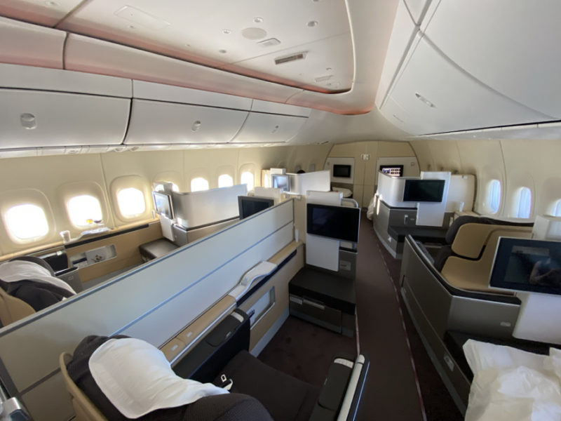 Lufthansa First Class on B747-8. The Palma de Mallorca flight will be 2 class only (Business and Economy)