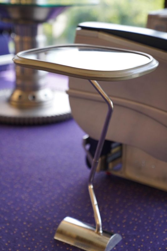 a table on a purple carpet