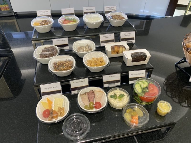 Etihad Premium Lounge breakfast buffet items