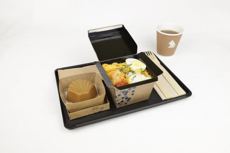 a tray with food in it