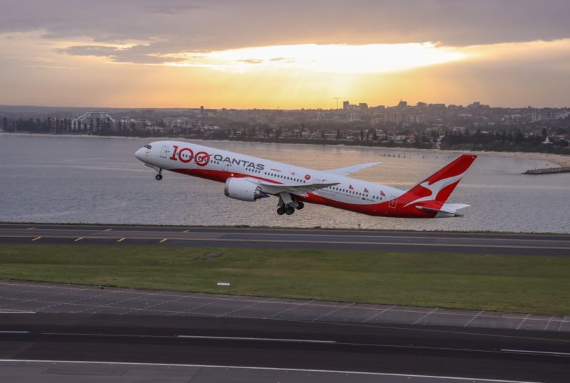 QF100 operated by Boeing 787 departed Sydney in the evening at 6:51pm