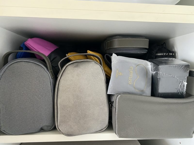 a group of bags in a drawer