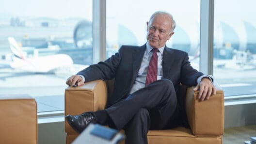 a man in a suit sitting on a couch