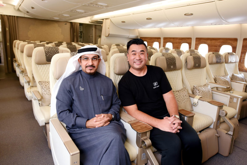 With Sheikh Majid inside Emirates New Premium Economy A380