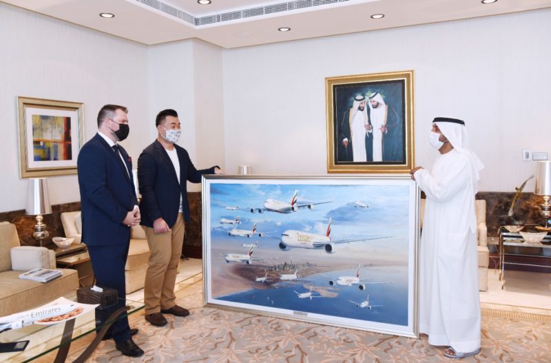 Gerome Gardiner presented H.H. Emirates fleet painting