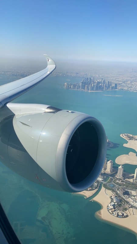 Climbing out of Doha with the Skyline behind