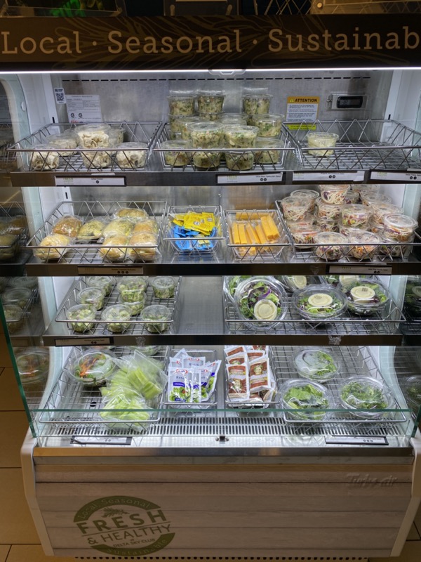 a display case with food in it