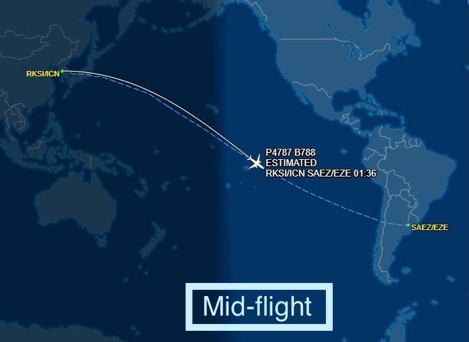 Comlux P4-787 20 hours 19 minutes non-stop flight from Seoul to Buenos Aires