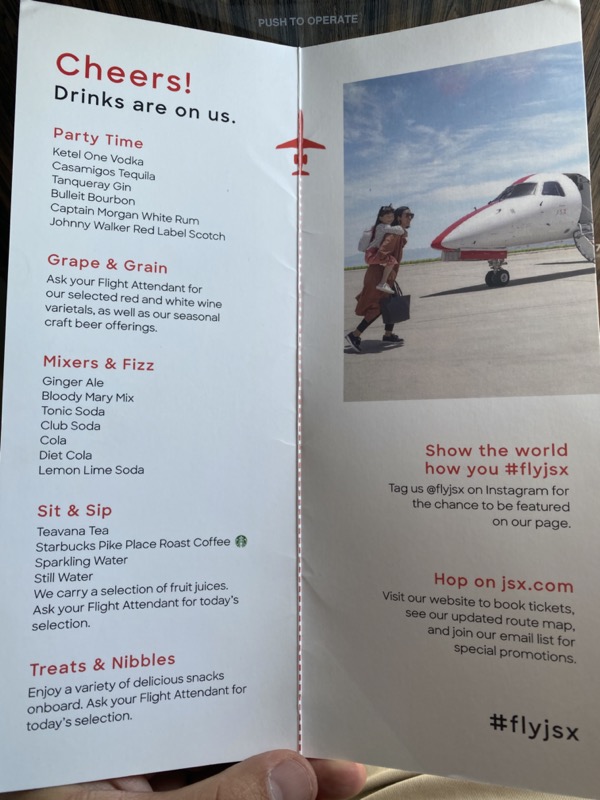 a menu of an airplane