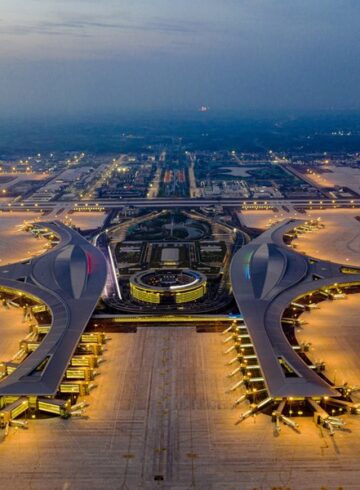 an aerial view of an airport