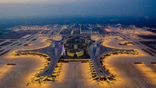 an aerial view of an airport
