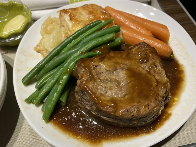 a plate of food with a fork and knife