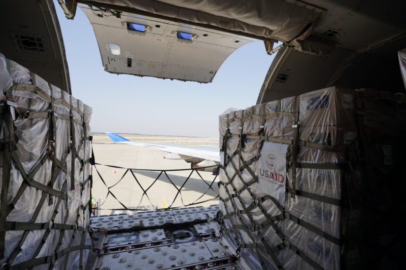inside an airplane with cargo