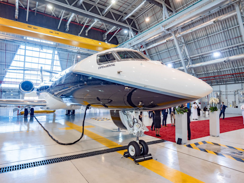a jet in a hangar