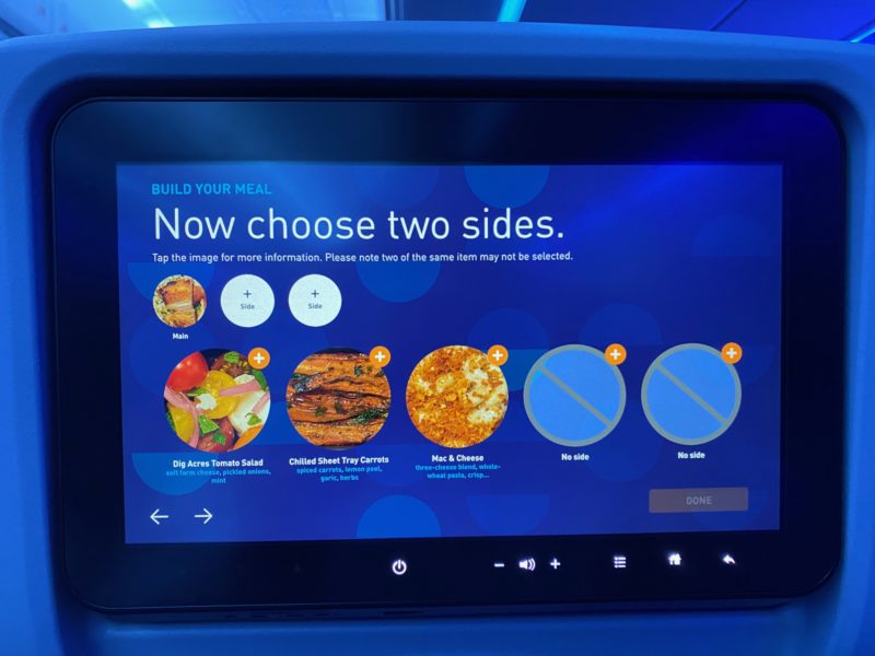 On this JetBlue flight, select your own meal combination from the seat back screen