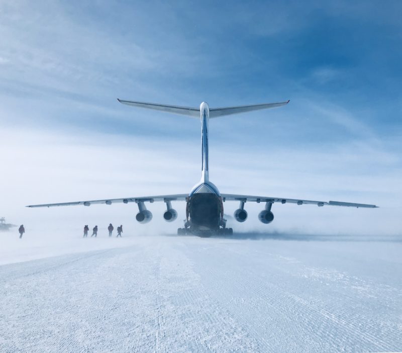 a plane on a snowy runway